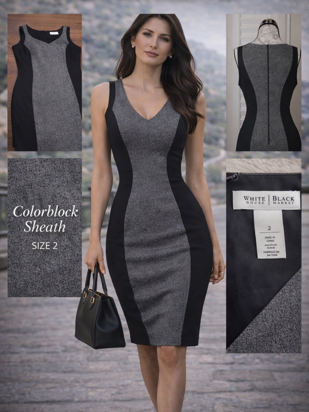 White House Black Market Colorblock Sheath Dress Size 2 Gray & Black Dress - Picture 2 of 10